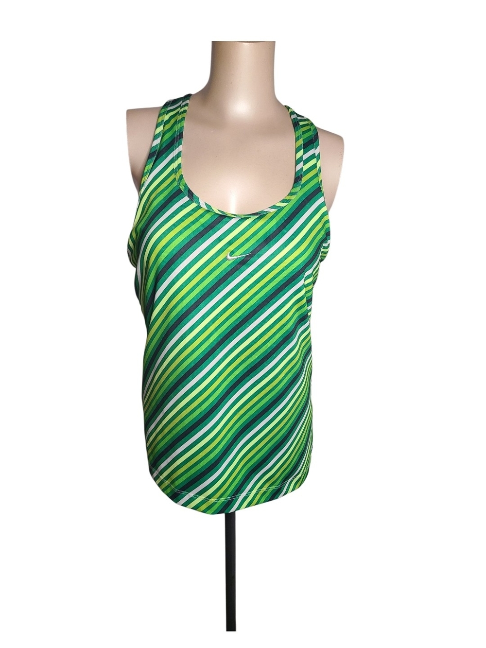Nike Performance Striped Racerback Athletic Tank Top Built-In Bra Green XL